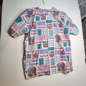 WOMENS NOVELTY Disney White Med Lady and the Tramp SCRUB Short Sleeve TOP Hearts